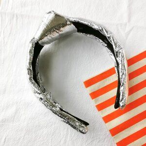Alicia Bonnie The Precious Metals Silver Metallic Knotted Headband - Faux Leathe